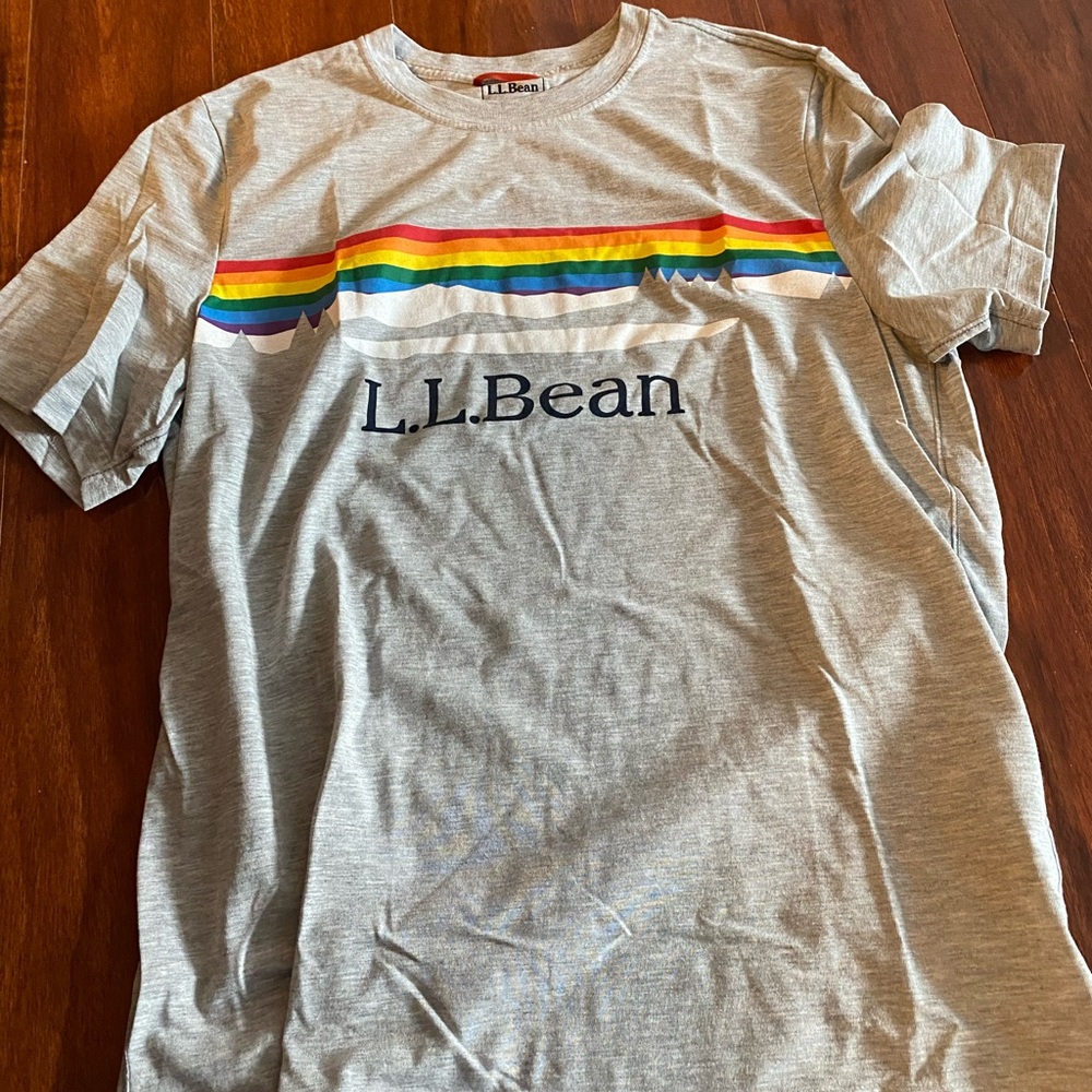 L.L. Bean Gray T-Shirt with Rainbow Stripe